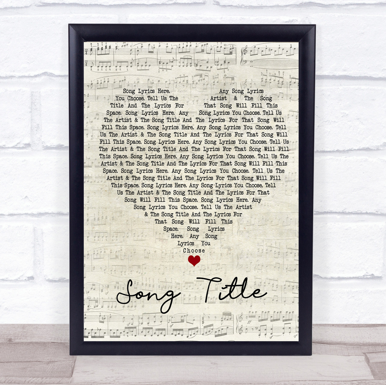 Any Song Lyrics Custom Script Heart Wall Art Quote Personalised Lyrics Print